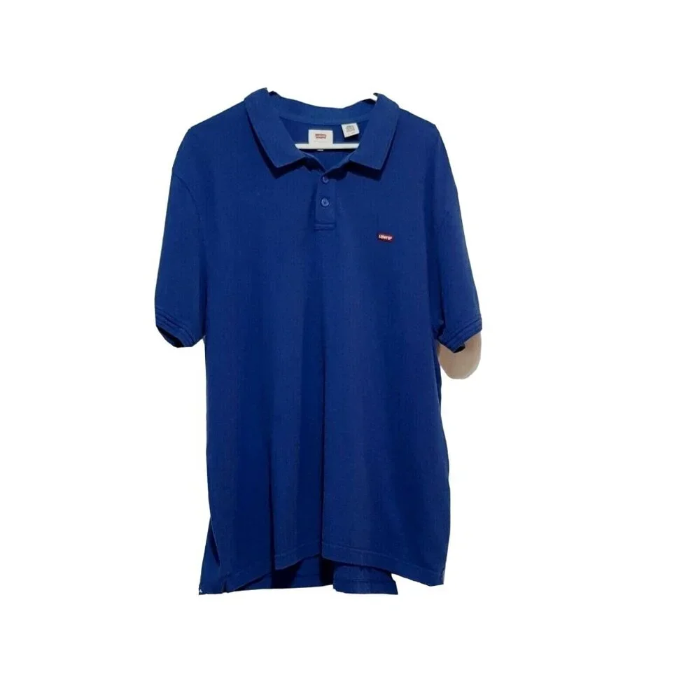 Levi's Men's XXL Polo Shirt‎ Blue Short Sleeve Red Logo Cotton Y2K